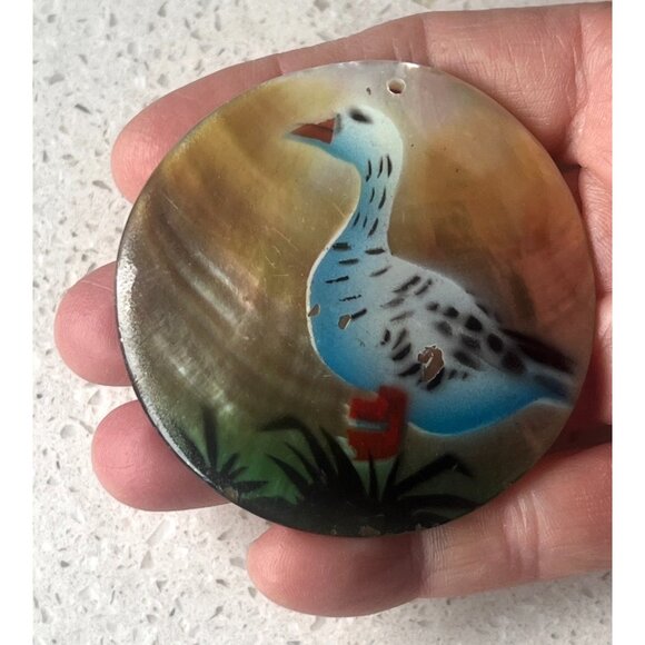 Set Of 3 Hand-Painted Mother Of Pearl Pendants Floral & Duck Designs Decorative - Picture 10 of 16